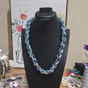 Elegant Blue and Silver Beaded Necklace
